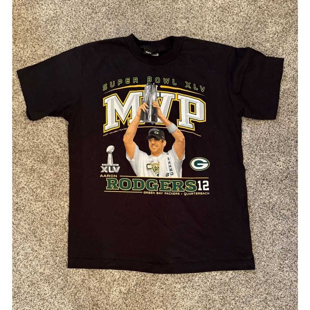 Super Bowl‎ XLV MVP Aaron Rodgers Green Bay Packers Reebok T-Shirt Sz Large